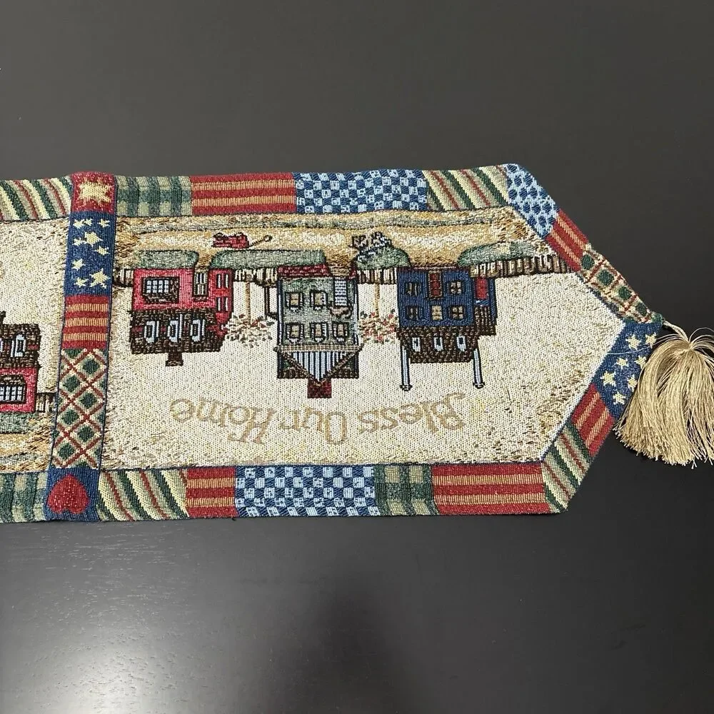 BLESS OUR HOME- Tapestry Table Runner! Americana Country Home Rustic